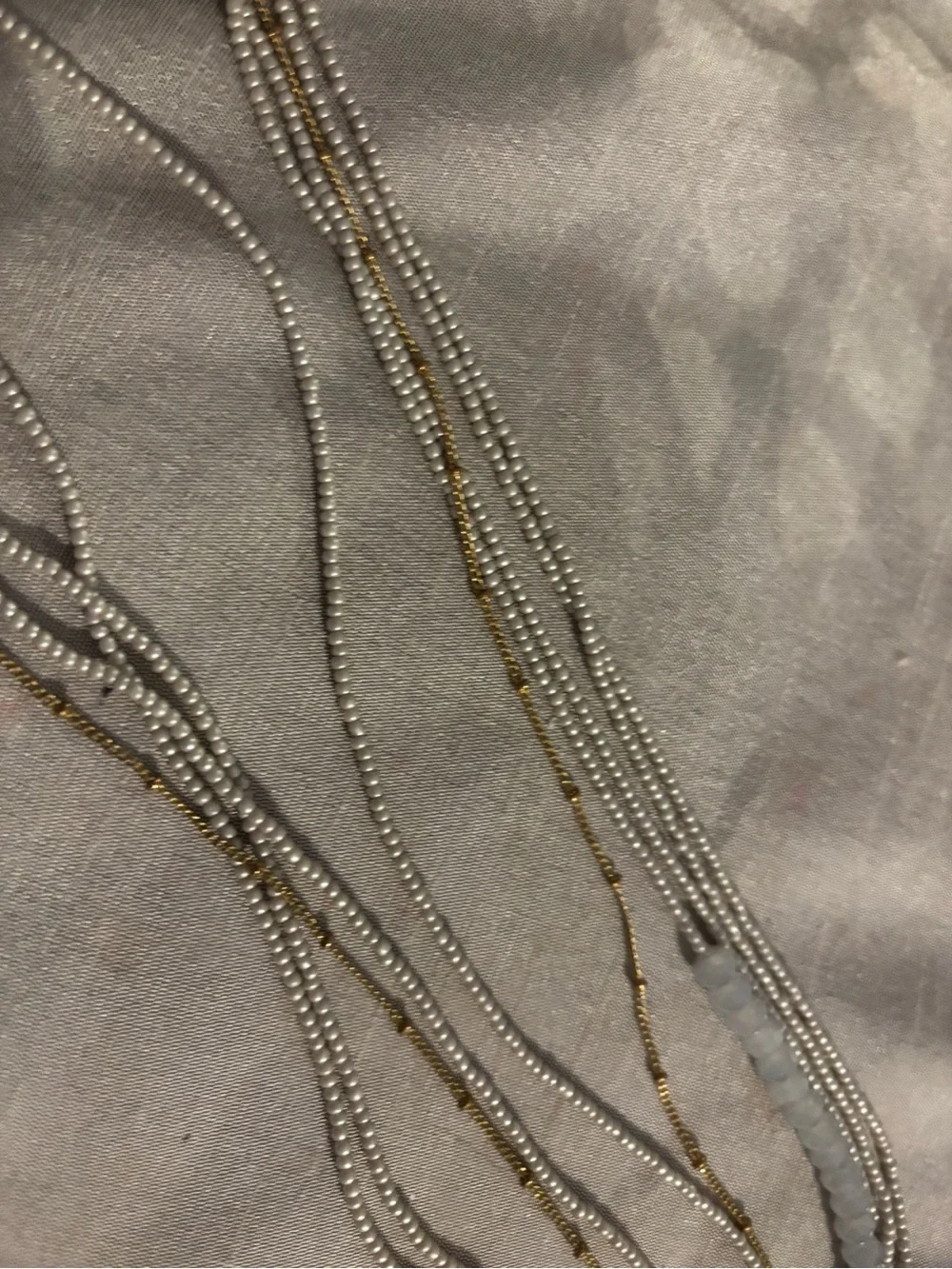 Layered Beaded Multi-Strand Necklace in Light Blue/Gray